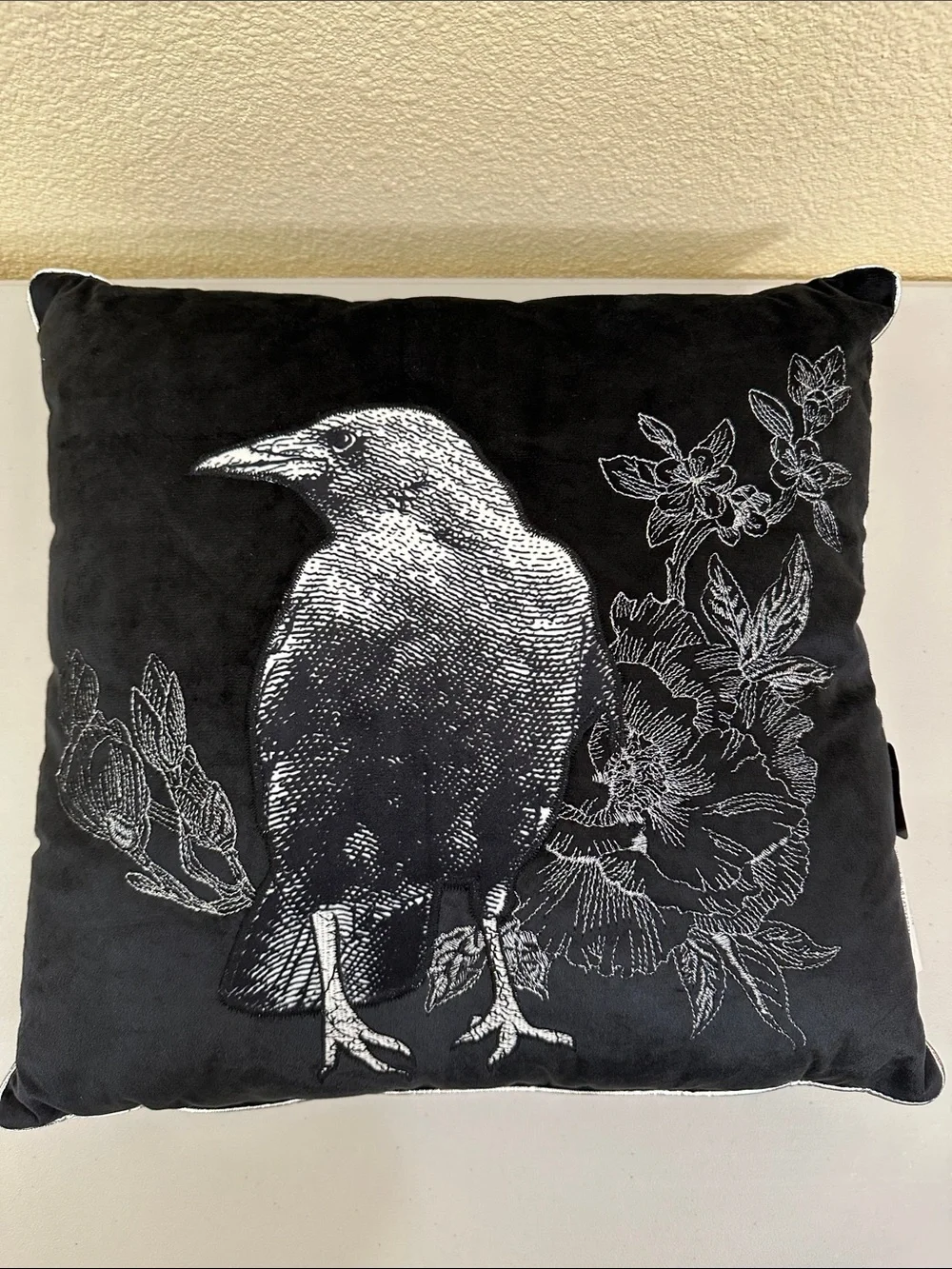 Ashland Black Halloween Raven and Floral Decorative Pillow
